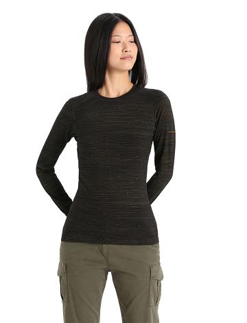 Black / Clove Women's Icebreaker Merino 200 Oasis Long Sleeve Crewe Ski Tracks Base Layers | USA 1824QMAZ